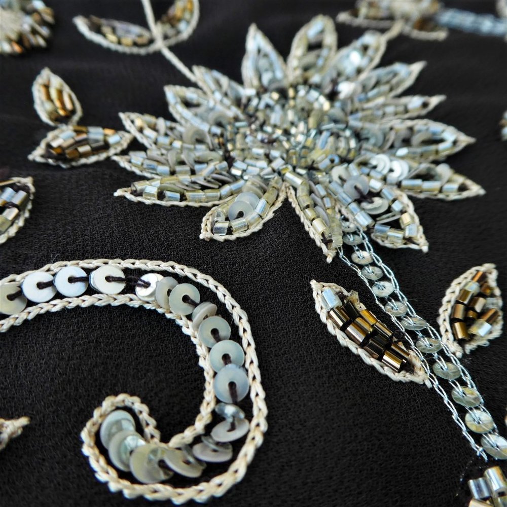 Evening Beaded Gown Brown Maxi Sleeveless JKara Sequin Silver Gold Flowy India 6 - Picture 2 of 10